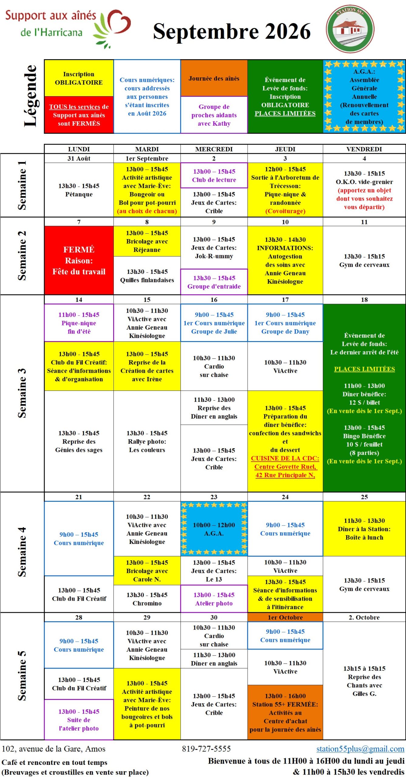 Calendrier Septembre station 55+